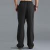 Linen Pants Men Big Tall Casual Cotton Yoga Pants with Pockets Drawstring Elastic Waist Straight-Leg Lightweight Trousers Summer Beach Golf Cotton Long Joggers Pants (C1-Black,XX-Large) view 3