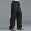Linen Pants Men Big Tall Casual Cotton Yoga Pants with Pockets Drawstring Elastic Waist Straight-Leg Lightweight Trousers Summer Beach Golf Cotton Long Joggers Pants (C1-Black,XX-Large) view 4