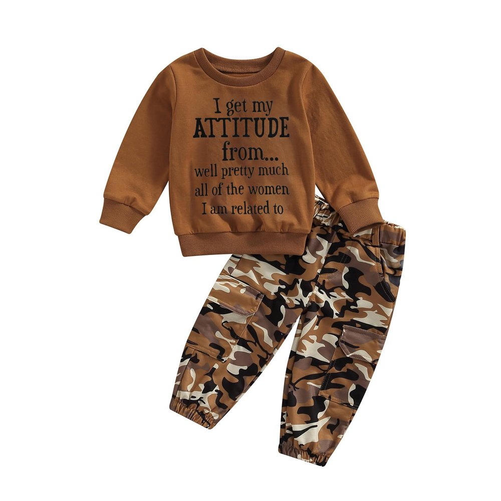 ZAXARRA Toddler Girls Clothes Letter Print Long Sleeve Sweatshirt Stretch Pants Set 2 Piece Outfits (Caramel, 5-6 Years)