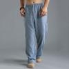 Linen Pants Men Big Tall Casual Cotton Yoga Pants with Pockets Drawstring Elastic Waist Straight-Leg Lightweight Trousers Summer Beach Golf Cotton Long Joggers Pants (C1-Blue,XX-Large) view 2