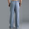 Linen Pants Men Big Tall Casual Cotton Yoga Pants with Pockets Drawstring Elastic Waist Straight-Leg Lightweight Trousers Summer Beach Golf Cotton Long Joggers Pants (C1-Blue,XX-Large) view 3