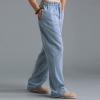 Linen Pants Men Big Tall Casual Cotton Yoga Pants with Pockets Drawstring Elastic Waist Straight-Leg Lightweight Trousers Summer Beach Golf Cotton Long Joggers Pants (C1-Blue,XX-Large) view 4
