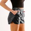 Luvamia High Waisted Faux Leather Pull On Pleated Side Slit Pleather Shorts with Elastic Waist Pockets - Black Size 16/18 view 3