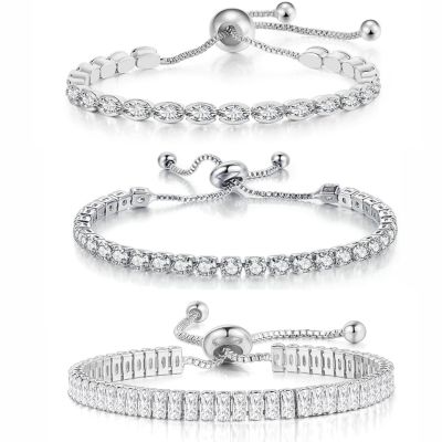 ADXINYATEX Tennis Bracelet for Women Silver Bracelet Stack Bracelet Round Oval Classic Cubic Zirconia Tennis Bracelets Charm Bracelet Chain