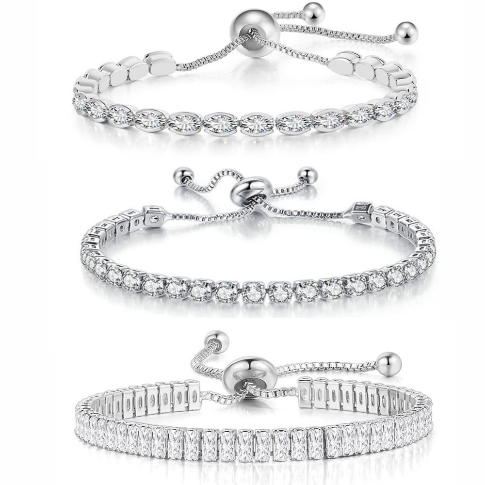 ADXINYATEX Tennis Bracelet for Women Silver Bracelet Stack Bracelet Round Oval Classic Cubic Zirconia Tennis Bracelets Charm Bracelet Chain