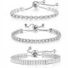 ADXINYATEX Tennis Bracelet for Women Silver Bracelet Stack Bracelet Round Oval Classic Cubic Zirconia Tennis Bracelets Charm Bracelet Chain view 1