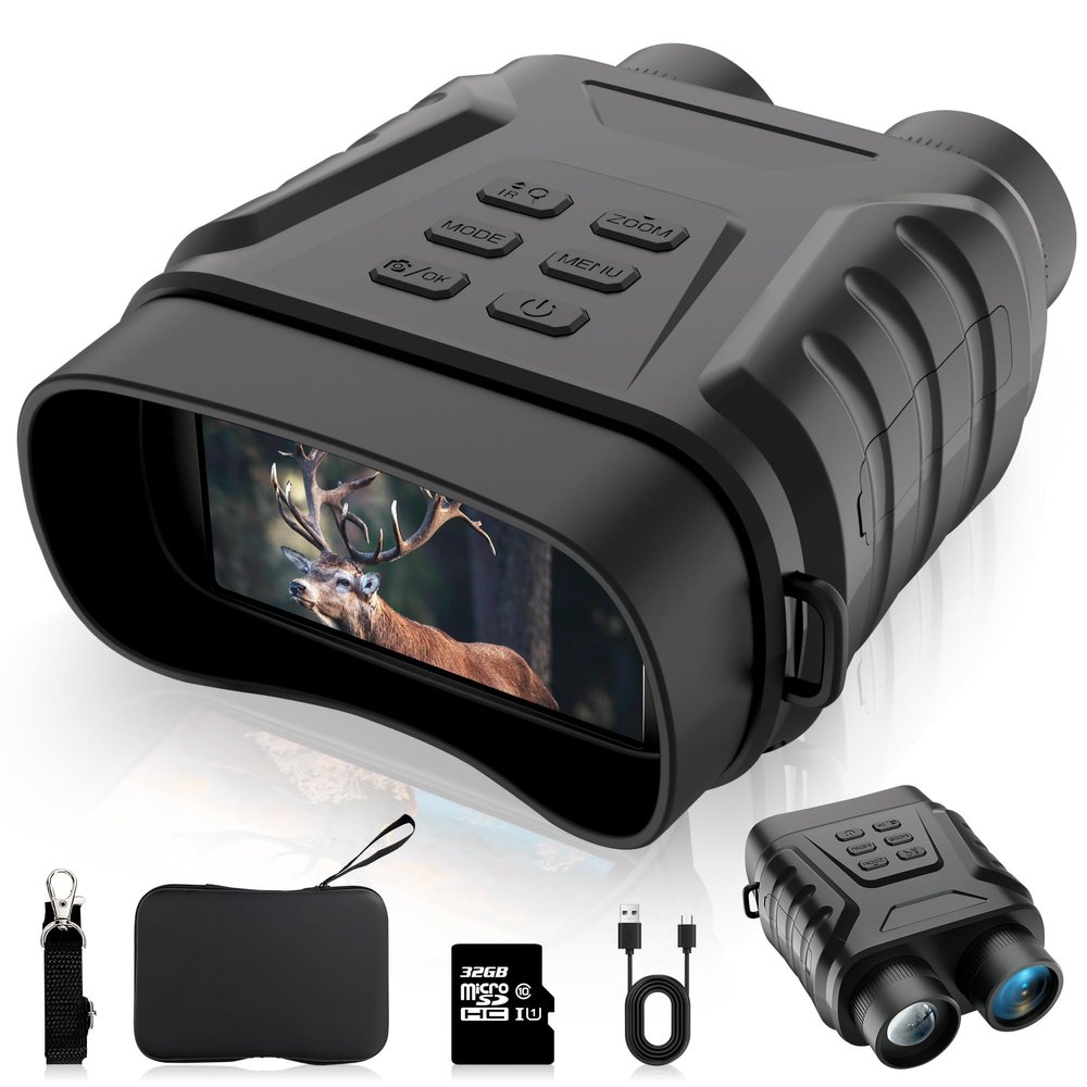 Night Vision Goggles, 4K Night Vision Binoculars Gift for Men Adult, 3" Large Screen, 8X Digital Zoom, Adjustable IR Light, Viewing up to 650FT in Total Darkness, 32GB Card for Camping, Hunting
