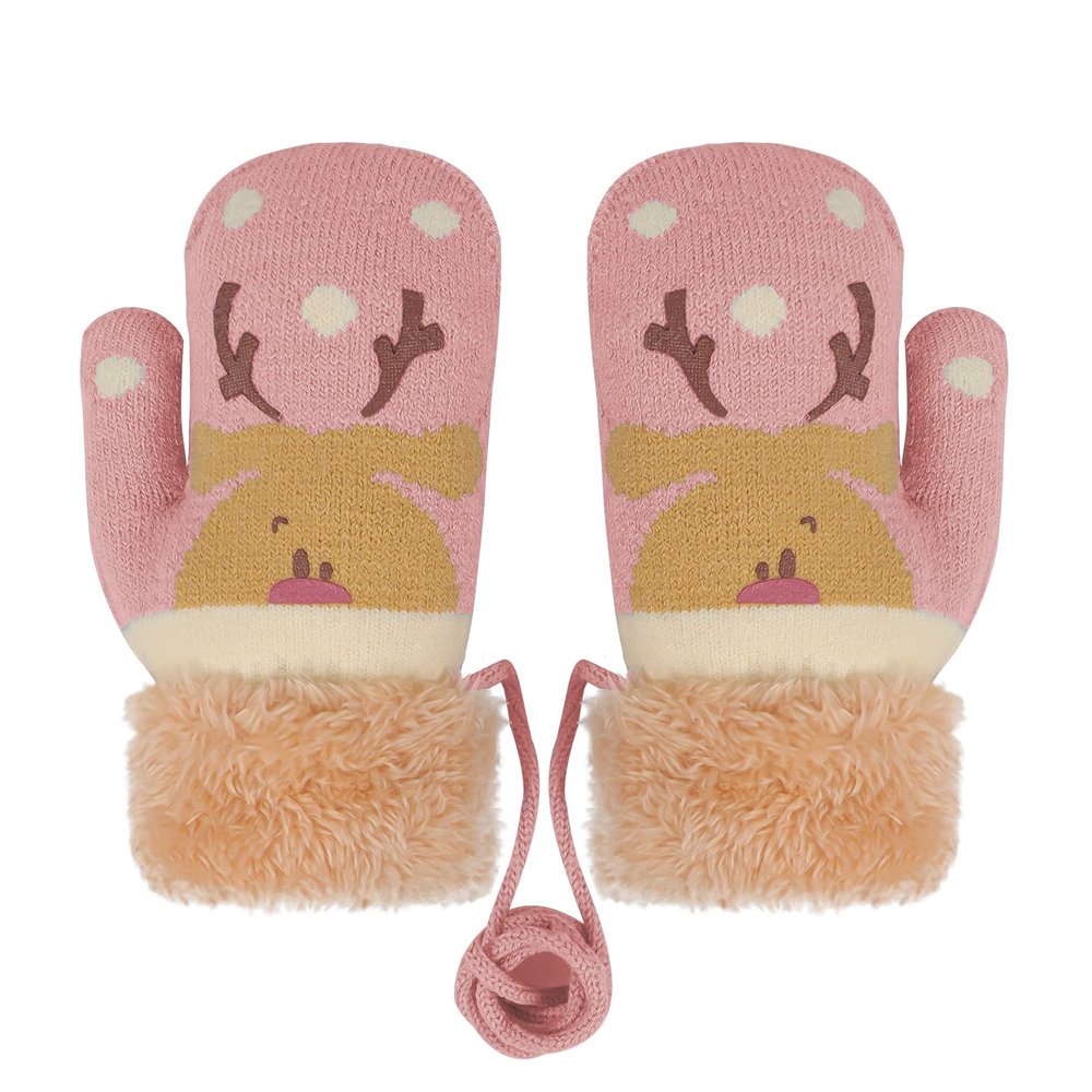 Holiberty Toddler Kids Warm Winter Gloves Cute Infant Baby Boys Girls Thick Fleece Lined Full Finger Ski Snow Gloves Mittens (Pink Elk, Age 2-5 Years)