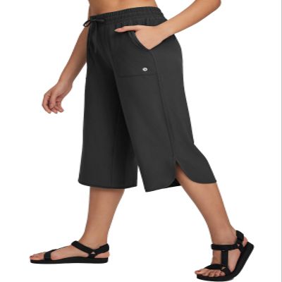 baleaf Women's Hiking Pants Capri Wide Leg Lightweight Pants Plus Size UPF50+ Quick Dry Casual Sweatpants Walking Black M