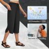 baleaf Women's Hiking Pants Capri Wide Leg Lightweight Pants Plus Size UPF50+ Quick Dry Casual Sweatpants Walking Black M view 3