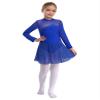 Shinsto Kids Girls Figure Ice Skating Dress Rhinestone Long Sleeve Sheer Mesh Keyhole Back Dance Leotard Dress Royal Blue 16 Years view 1