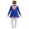 Shinsto Kids Girls Figure Ice Skating Dress Rhinestone Long Sleeve Sheer Mesh Keyhole Back Dance Leotard Dress Royal Blue 16 Years view 2