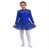 Shinsto Kids Girls Figure Ice Skating Dress Rhinestone Long Sleeve Sheer Mesh Keyhole Back Dance Leotard Dress Royal Blue 16 Years view 3