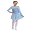Shinsto Kids Girls Figure Ice Skating Dress Rhinestone Long Sleeve Sheer Mesh Keyhole Back Dance Leotard Dress Sky Blue 6 Years view 1