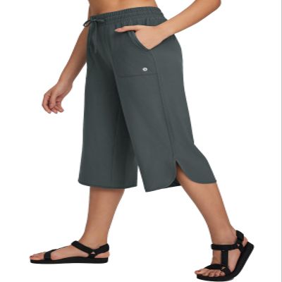 baleaf Women's Capri Pants Wide Leg Plus Size UPF50+ Lightweight Quick Dry Pants Casual Loose Sweatpants Hiking Walking Grey XL