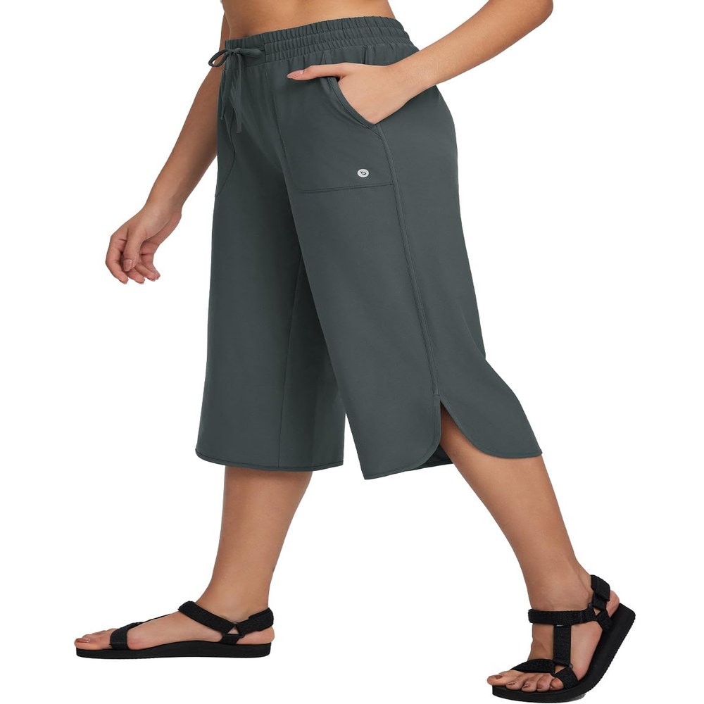 baleaf Women's Capri Pants Wide Leg Plus Size UPF50+ Lightweight Quick Dry Pants Casual Loose Sweatpants Hiking Walking Grey XL