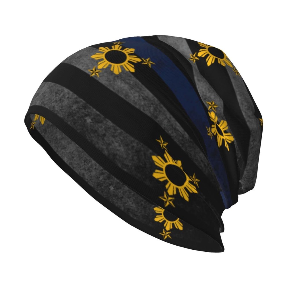 3 Stars and Sun Filipino Philippines Flag Beanie Skull Cap Warm Knit Slouchy Hat for Women Men Black