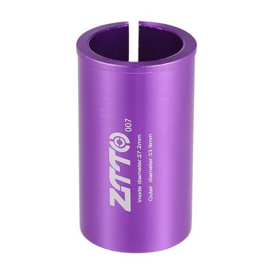 A ABSOPRO Seatpost Shim Adapter Durable 27.2mm 1.07" ID 33.9mm 1.33" OD Bike Seatpost Tube Reducing Sleeve Bushing Bicycle Accessories Aluminum Alloy Purple
