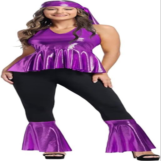 60s Fancy Dress for Women Disco Outfit 70s 80s Costumes Clothes Set Hippie Plus Size Adult Halloween Purple 2XL