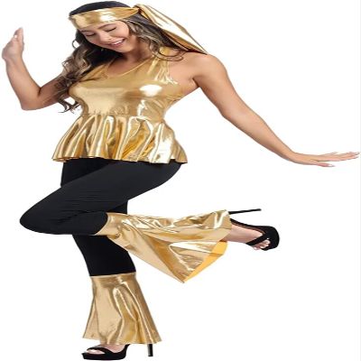 70s Fancy Dress Women Disco Outfit 60s 80s Costume Clothes Set Hippie Plus Size Adult Halloween Ladies Festival Gold 3XL