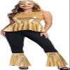 70s Fancy Dress Women Disco Outfit 60s 80s Costume Clothes Set Hippie Plus Size Adult Halloween Ladies Festival Gold 3XL view 2