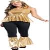 70s Fancy Dress Women Disco Outfit 60s 80s Costume Clothes Set Hippie Plus Size Adult Halloween Ladies Festival Gold 3XL view 3