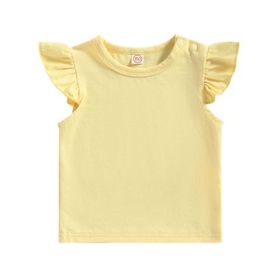 Baby Girls Short Sleeve T-Shirt Tee Ruffled Fly Sleeve Solid Basic Tops Infant Little Kids Outfit Casual Clothes (Yellow, 2-3 Years)