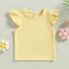 Baby Girls Short Sleeve T-Shirt Tee Ruffled Fly Sleeve Solid Basic Tops Infant Little Kids Outfit Casual Clothes (Yellow, 2-3 Years) view 2