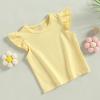 Baby Girls Short Sleeve T-Shirt Tee Ruffled Fly Sleeve Solid Basic Tops Infant Little Kids Outfit Casual Clothes (Yellow, 2-3 Years) view 3