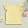 Baby Girls Short Sleeve T-Shirt Tee Ruffled Fly Sleeve Solid Basic Tops Infant Little Kids Outfit Casual Clothes (Yellow, 2-3 Years) view 4