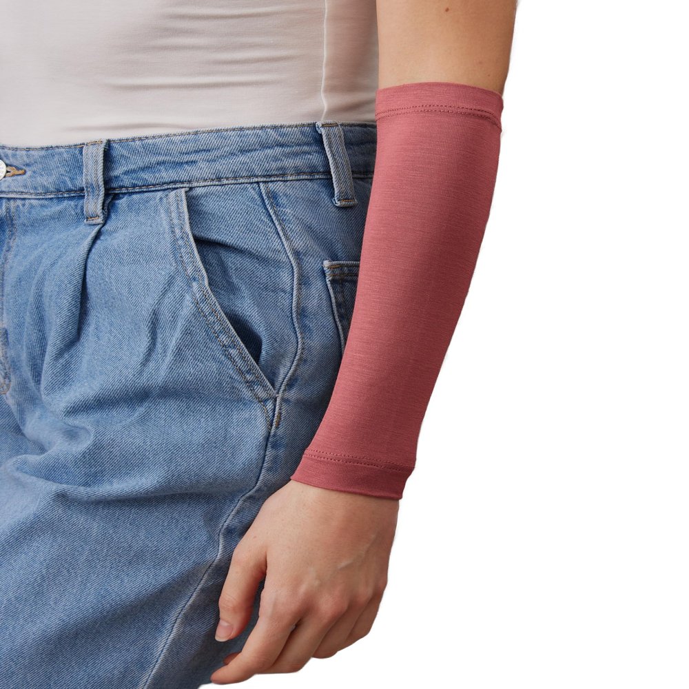femple Arm Cover | For Muslim Women Islamic Jersey Muslim Arm Cover | Sun UV Protection Hijab Oversleeve (Garnet Rose)