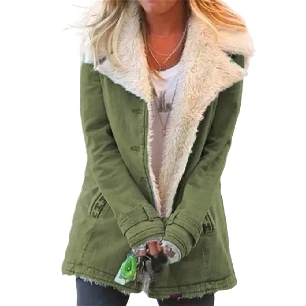 Clearance Women's Oversized Thick Warm Sherpa Fur Lined Denim Trucker Jacket Boyfriend Jean Coat Vintage Loose Jeans