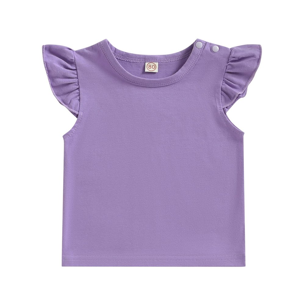 Baby Girls Short Sleeve T-Shirt Tee Ruffled Fly Sleeve Solid Basic Tops Infant Little Kids Outfit Casual Clothes (Purple, 18-24 Months)