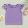 Baby Girls Short Sleeve T-Shirt Tee Ruffled Fly Sleeve Solid Basic Tops Infant Little Kids Outfit Casual Clothes (Purple, 18-24 Months) view 2