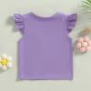 Baby Girls Short Sleeve T-Shirt Tee Ruffled Fly Sleeve Solid Basic Tops Infant Little Kids Outfit Casual Clothes (Purple, 18-24 Months) view 4