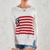 Y2k Vintage Sweater American Flag Long Sleeve Jumper Crew Neck Loose Knit Pullover Sweatshirt Preppy Striped Sweater (White A, L) view 2