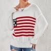 Y2k Vintage Sweater American Flag Long Sleeve Jumper Crew Neck Loose Knit Pullover Sweatshirt Preppy Striped Sweater (White A, L) view 3