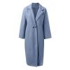 SACFOF Women's Oversized Notched Collar Wool Blend Open Front Midi Long Trench Coat Fashion Wool Blend Trench Pea Coats view 3