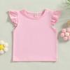 Baby Girls Short Sleeve T-Shirt Tee Ruffled Fly Sleeve Solid Basic Tops Infant Little Kids Outfit Casual Clothes (Pink, 3-4 Years) view 2