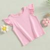 Baby Girls Short Sleeve T-Shirt Tee Ruffled Fly Sleeve Solid Basic Tops Infant Little Kids Outfit Casual Clothes (Pink, 3-4 Years) view 3
