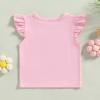 Baby Girls Short Sleeve T-Shirt Tee Ruffled Fly Sleeve Solid Basic Tops Infant Little Kids Outfit Casual Clothes (Pink, 3-4 Years) view 4