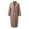 SACFOF Women's Oversized Notched Collar Wool Blend Open Front Midi Long Trench Coat Fashion Wool Blend Trench Pea Coats view 2