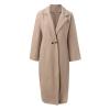 SACFOF Women's Oversized Notched Collar Wool Blend Open Front Midi Long Trench Coat Fashion Wool Blend Trench Pea Coats view 3