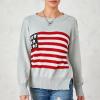 Y2k Vintage Sweater American Flag Long Sleeve Jumper Crew Neck Loose Knit Pullover Sweatshirt Preppy Striped Sweater (Gray A, M) view 2