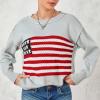 Y2k Vintage Sweater American Flag Long Sleeve Jumper Crew Neck Loose Knit Pullover Sweatshirt Preppy Striped Sweater (Gray A, M) view 3