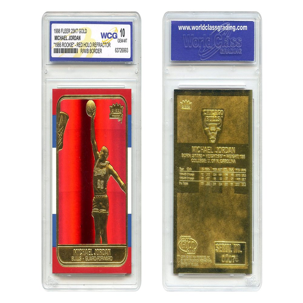 1998 Michael Jordan Fleer '86 Rookie Gold Card R/W/B RED PRIZM Holo Refractor - Graded Gem Mint 10