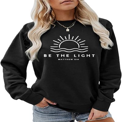 ESIKAH Be The Light Shirt Matthew 5:14 Sweatshirt Women Christian Shirt Bible Faith Quote Gifts Crewneck Pullover Tops Black