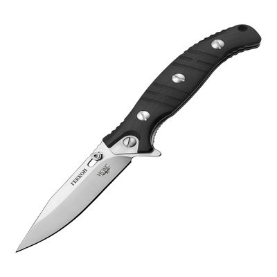 HOKC Gecko | 340-100406 | Pocket Knife, EDC Knife by Official Dealer - Liner Lock, G10 Handle, Comfortable Pocket Clip, Ball Bearing, Finger Flipper, Adjustable Thumb Stud, Long and Durable D2 Stainless Tool Steel, Satin Finished - Ideal for Camping 