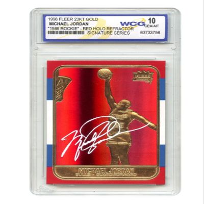 1998 Michael Jordan Fleer '86 Rookie Gold Card R/W/B RED PRIZM Holo Refractor Signature Series - Graded Gem Mint 10