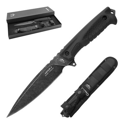 HOKC Antey-3 | 605-589821 | Tactical Hunting Knife, TPR Handle, AUS8 Stainless Steel, Black Stone Wash Finish - Ideal for Camping & Hunting